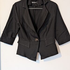 Oris Black Cropped Single-Button Blazer with Notched Lapel